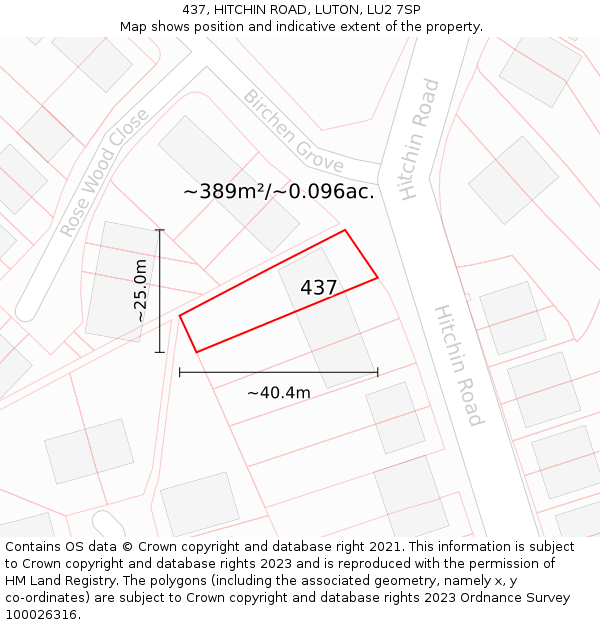 437, HITCHIN ROAD, LUTON, LU2 7SP: Plot and title map