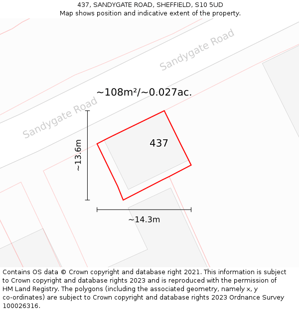 437, SANDYGATE ROAD, SHEFFIELD, S10 5UD: Plot and title map