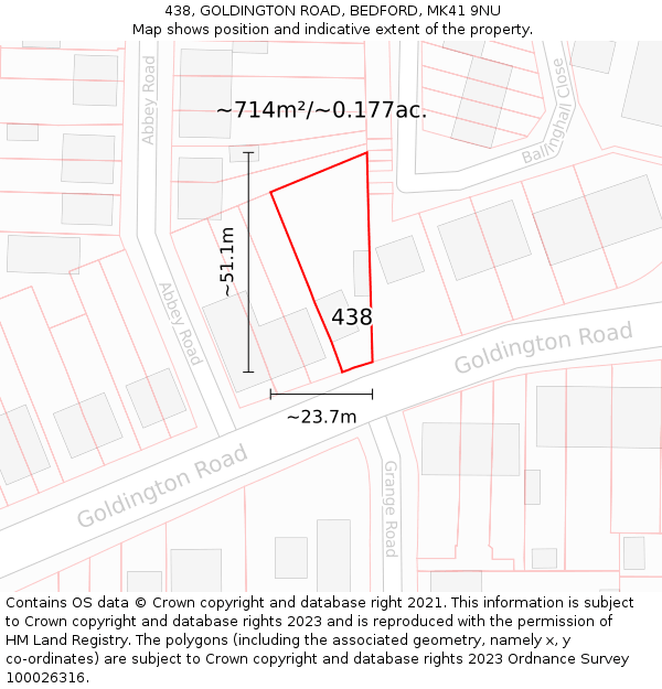 438, GOLDINGTON ROAD, BEDFORD, MK41 9NU: Plot and title map
