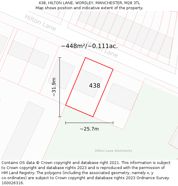 438, HILTON LANE, WORSLEY, MANCHESTER, M28 3TL: Plot and title map