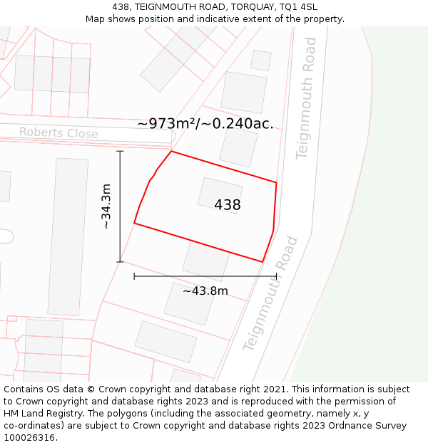 438, TEIGNMOUTH ROAD, TORQUAY, TQ1 4SL: Plot and title map