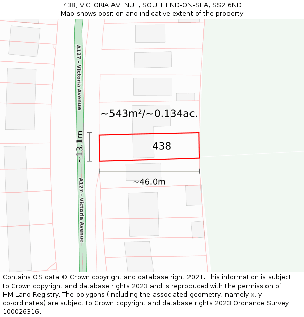 438, VICTORIA AVENUE, SOUTHEND-ON-SEA, SS2 6ND: Plot and title map