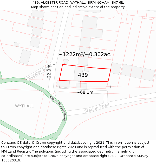 439, ALCESTER ROAD, WYTHALL, BIRMINGHAM, B47 6JL: Plot and title map