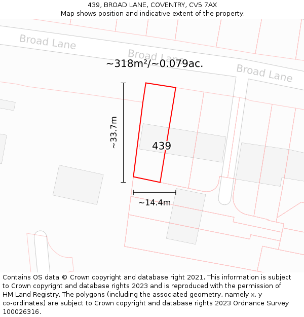 439, BROAD LANE, COVENTRY, CV5 7AX: Plot and title map