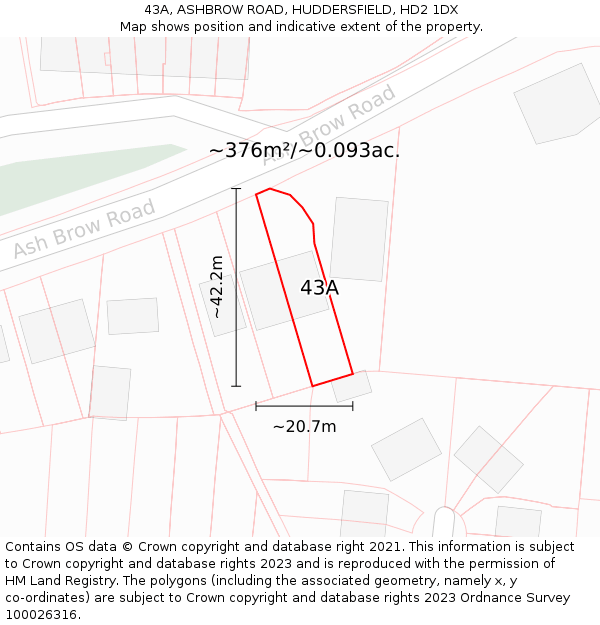 43A, ASHBROW ROAD, HUDDERSFIELD, HD2 1DX: Plot and title map
