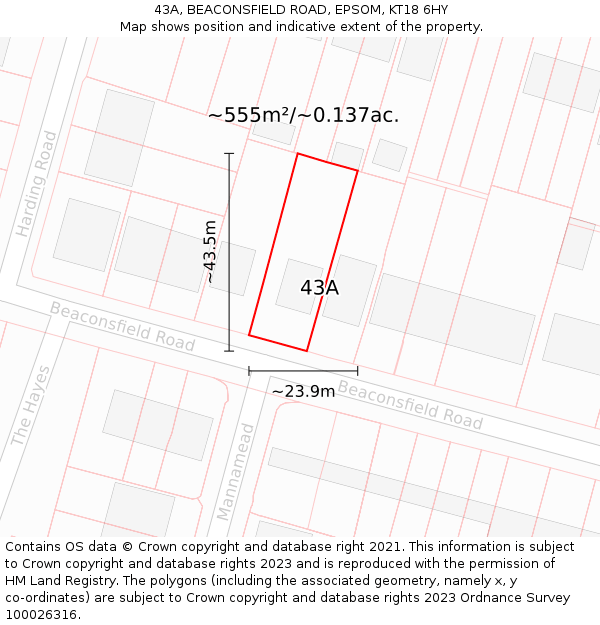 43A, BEACONSFIELD ROAD, EPSOM, KT18 6HY: Plot and title map