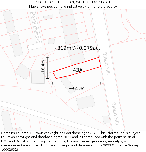 43A, BLEAN HILL, BLEAN, CANTERBURY, CT2 9EF: Plot and title map