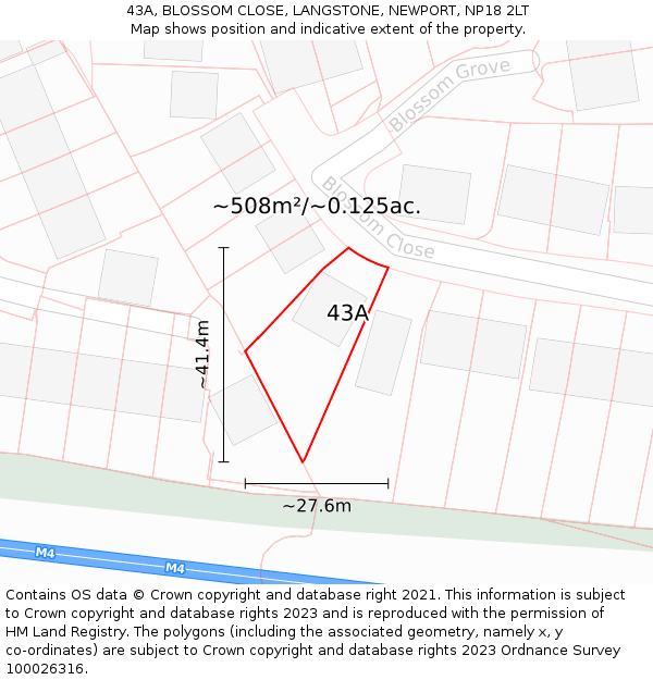 43A, BLOSSOM CLOSE, LANGSTONE, NEWPORT, NP18 2LT: Plot and title map