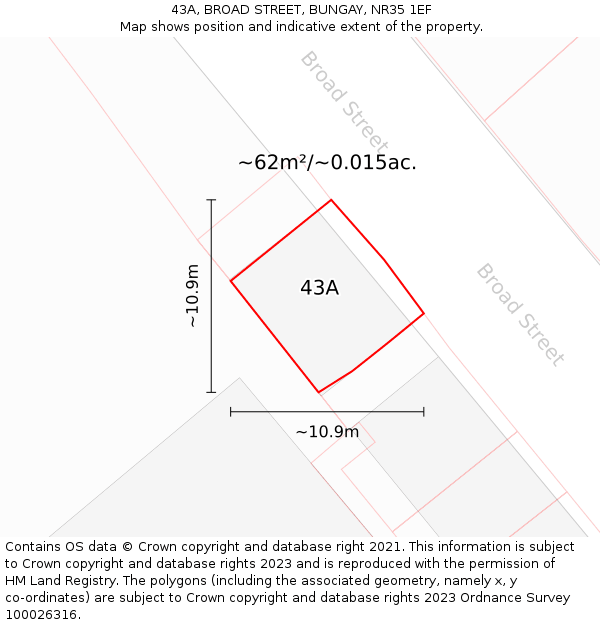 43A, BROAD STREET, BUNGAY, NR35 1EF: Plot and title map