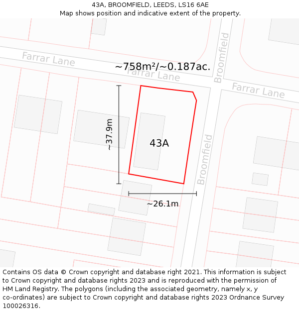 43A, BROOMFIELD, LEEDS, LS16 6AE: Plot and title map