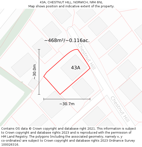 43A, CHESTNUT HILL, NORWICH, NR4 6NL: Plot and title map