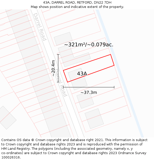 43A, DARREL ROAD, RETFORD, DN22 7DH: Plot and title map
