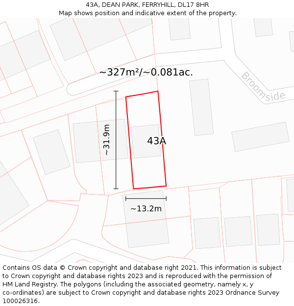 43A, DEAN PARK, FERRYHILL, DL17 8HR: Plot and title map