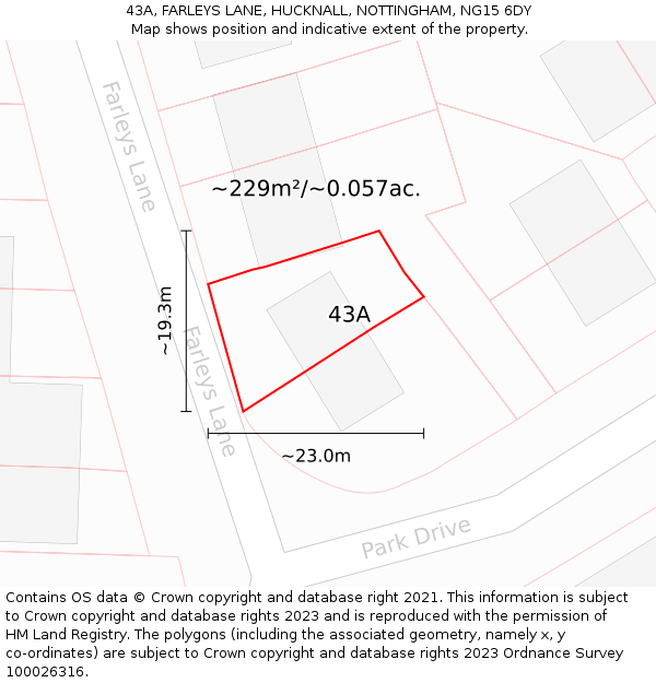 43A, FARLEYS LANE, HUCKNALL, NOTTINGHAM, NG15 6DY: Plot and title map