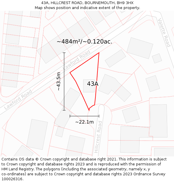 43A, HILLCREST ROAD, BOURNEMOUTH, BH9 3HX: Plot and title map