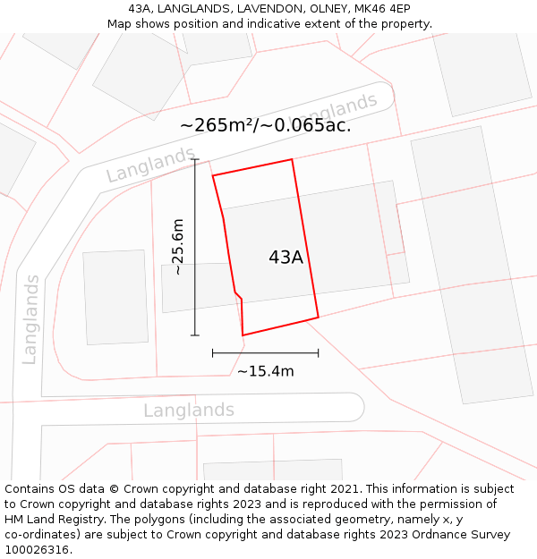 43A, LANGLANDS, LAVENDON, OLNEY, MK46 4EP: Plot and title map