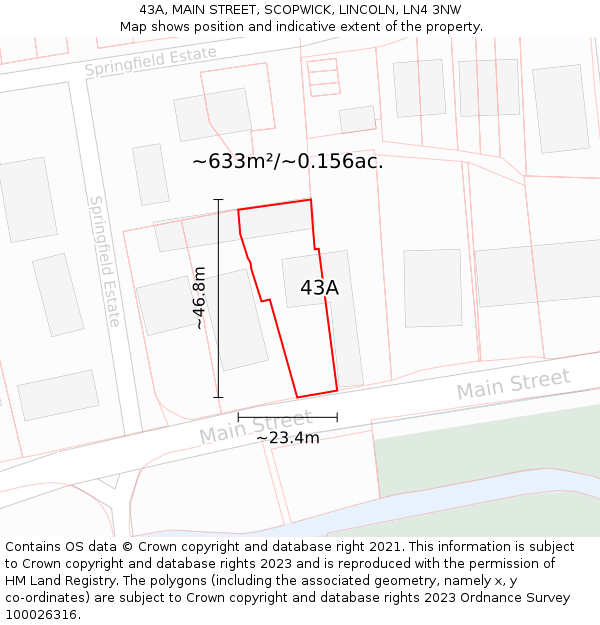 43A, MAIN STREET, SCOPWICK, LINCOLN, LN4 3NW: Plot and title map