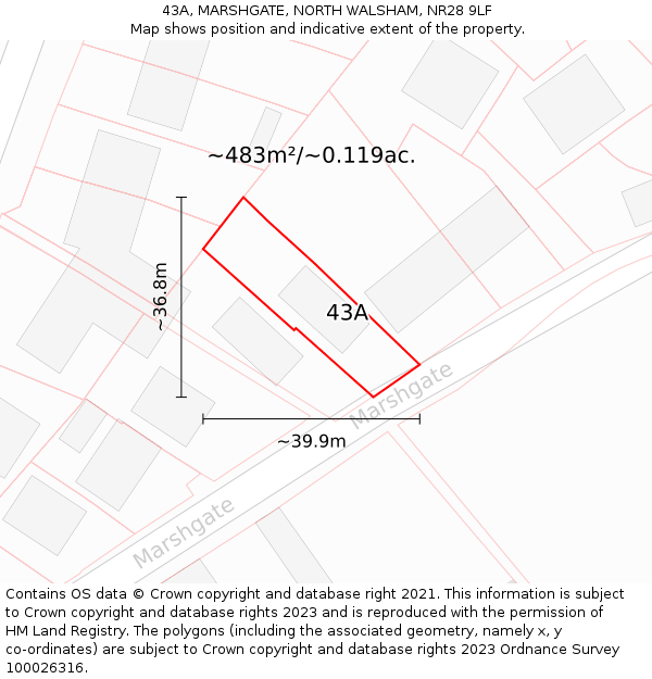 43A, MARSHGATE, NORTH WALSHAM, NR28 9LF: Plot and title map