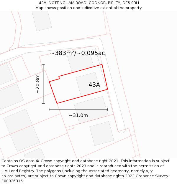 43A, NOTTINGHAM ROAD, CODNOR, RIPLEY, DE5 9RH: Plot and title map