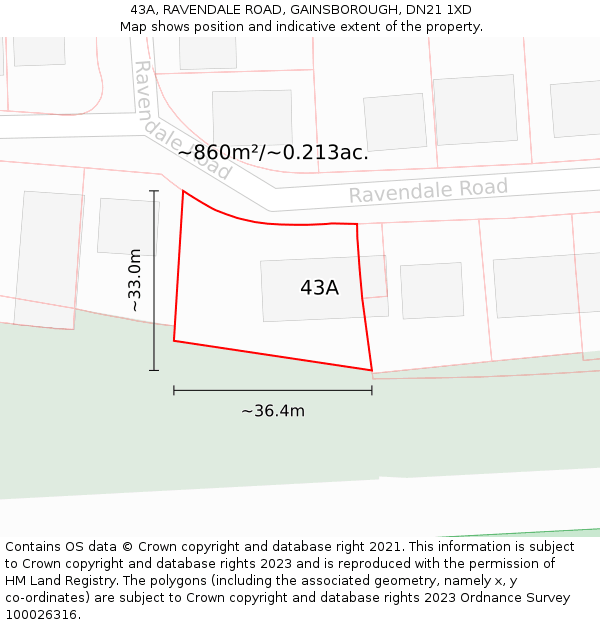43A, RAVENDALE ROAD, GAINSBOROUGH, DN21 1XD: Plot and title map