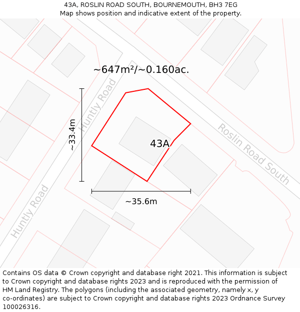 43A, ROSLIN ROAD SOUTH, BOURNEMOUTH, BH3 7EG: Plot and title map