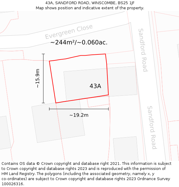 43A, SANDFORD ROAD, WINSCOMBE, BS25 1JF: Plot and title map