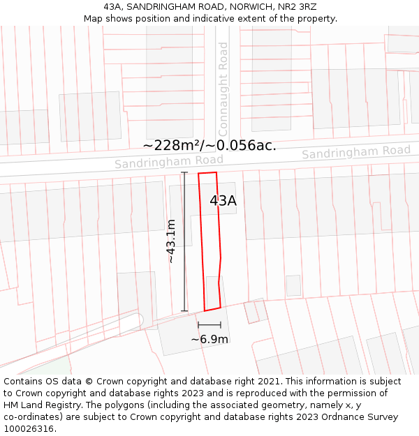 43A, SANDRINGHAM ROAD, NORWICH, NR2 3RZ: Plot and title map