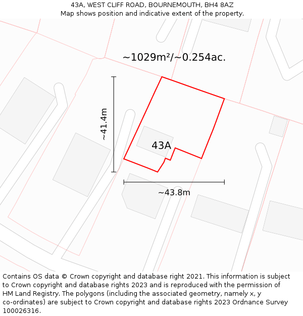 43A, WEST CLIFF ROAD, BOURNEMOUTH, BH4 8AZ: Plot and title map
