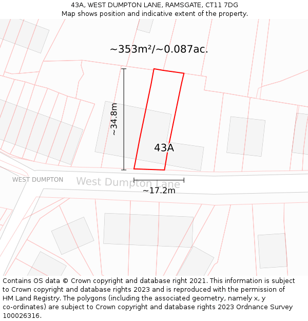 43A, WEST DUMPTON LANE, RAMSGATE, CT11 7DG: Plot and title map
