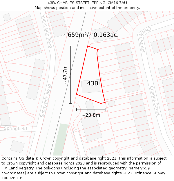43B, CHARLES STREET, EPPING, CM16 7AU: Plot and title map