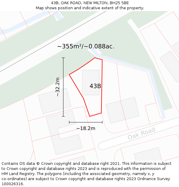 43B, OAK ROAD, NEW MILTON, BH25 5BE: Plot and title map