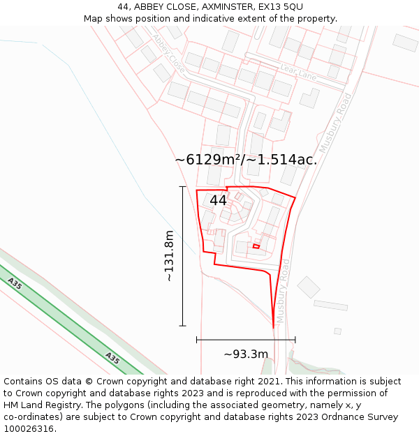 44, ABBEY CLOSE, AXMINSTER, EX13 5QU: Plot and title map