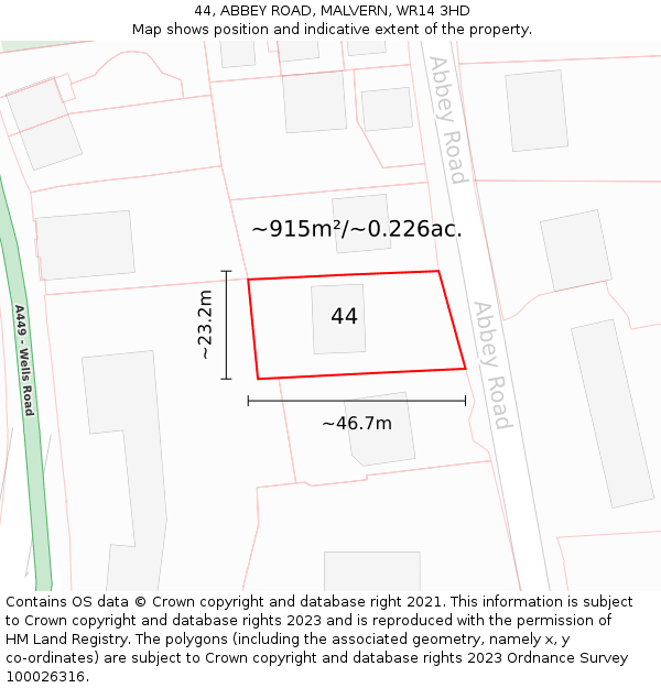44, ABBEY ROAD, MALVERN, WR14 3HD: Plot and title map