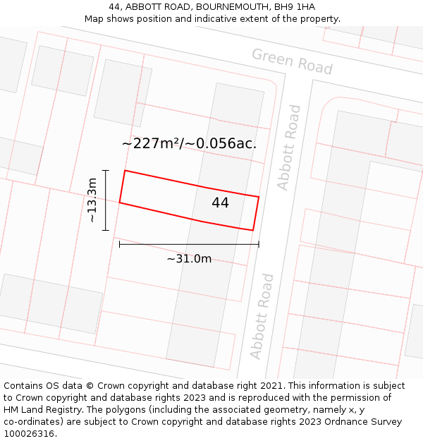 44, ABBOTT ROAD, BOURNEMOUTH, BH9 1HA: Plot and title map