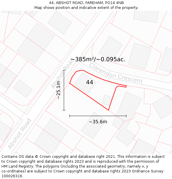 44, ABSHOT ROAD, FAREHAM, PO14 4NB: Plot and title map
