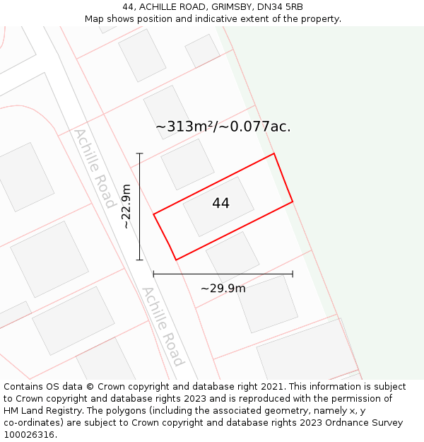 44, ACHILLE ROAD, GRIMSBY, DN34 5RB: Plot and title map