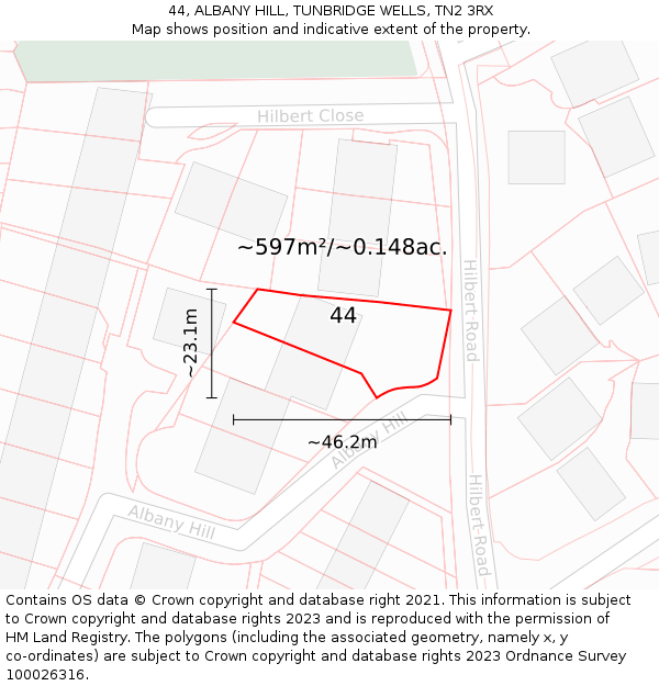44, ALBANY HILL, TUNBRIDGE WELLS, TN2 3RX: Plot and title map