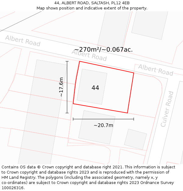 44, ALBERT ROAD, SALTASH, PL12 4EB: Plot and title map