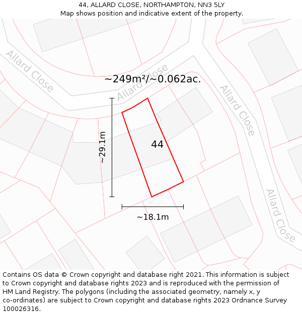 44, ALLARD CLOSE, NORTHAMPTON, NN3 5LY: Plot and title map