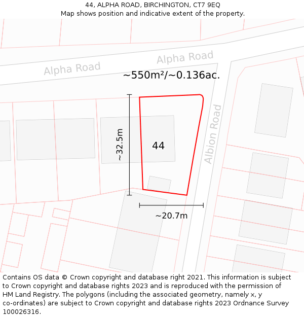 44, ALPHA ROAD, BIRCHINGTON, CT7 9EQ: Plot and title map