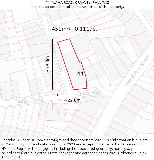 44, ALPHA ROAD, CRAWLEY, RH11 7AZ: Plot and title map
