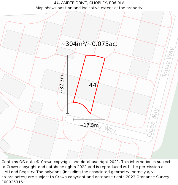 44, AMBER DRIVE, CHORLEY, PR6 0LA: Plot and title map
