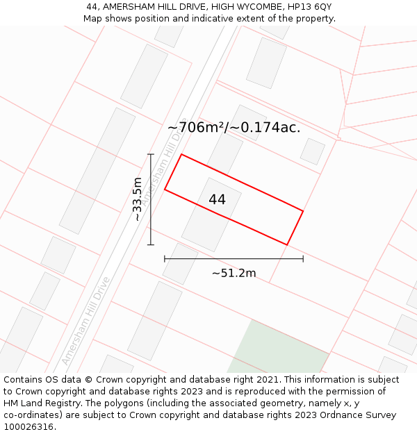 44, AMERSHAM HILL DRIVE, HIGH WYCOMBE, HP13 6QY: Plot and title map