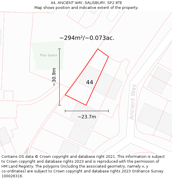 44, ANCIENT WAY, SALISBURY, SP2 8TE: Plot and title map