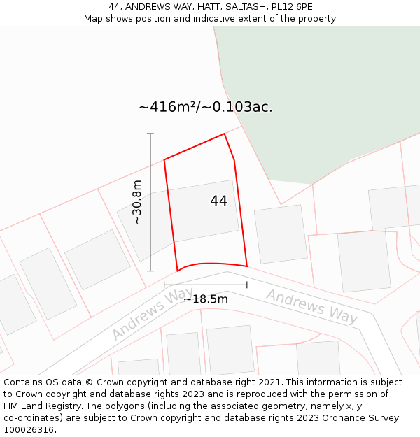 44, ANDREWS WAY, HATT, SALTASH, PL12 6PE: Plot and title map