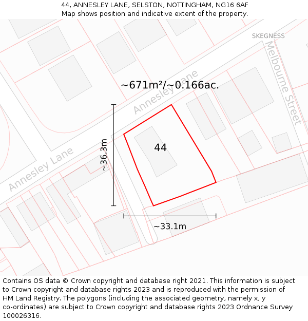 44, ANNESLEY LANE, SELSTON, NOTTINGHAM, NG16 6AF: Plot and title map