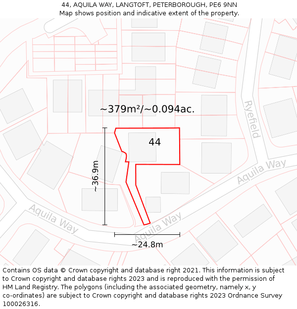 44, AQUILA WAY, LANGTOFT, PETERBOROUGH, PE6 9NN: Plot and title map