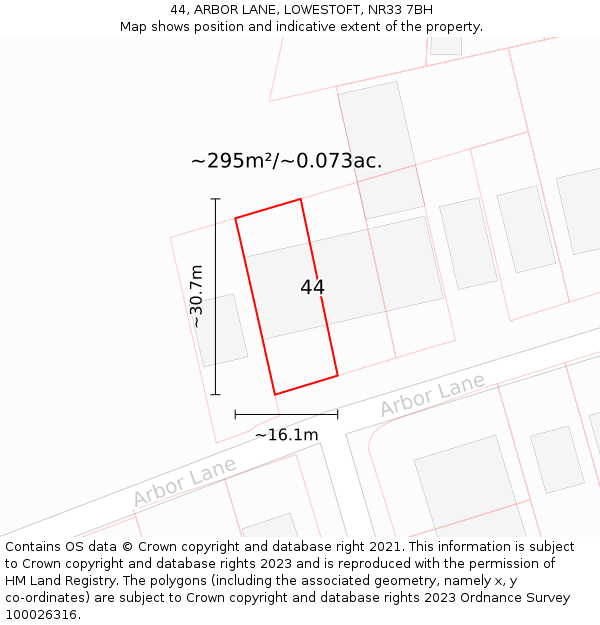 44, ARBOR LANE, LOWESTOFT, NR33 7BH: Plot and title map