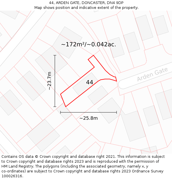 44, ARDEN GATE, DONCASTER, DN4 9DP: Plot and title map