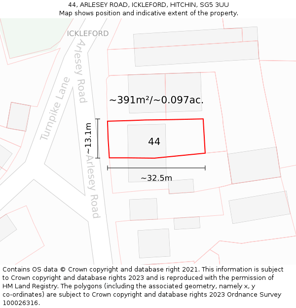 44, ARLESEY ROAD, ICKLEFORD, HITCHIN, SG5 3UU: Plot and title map